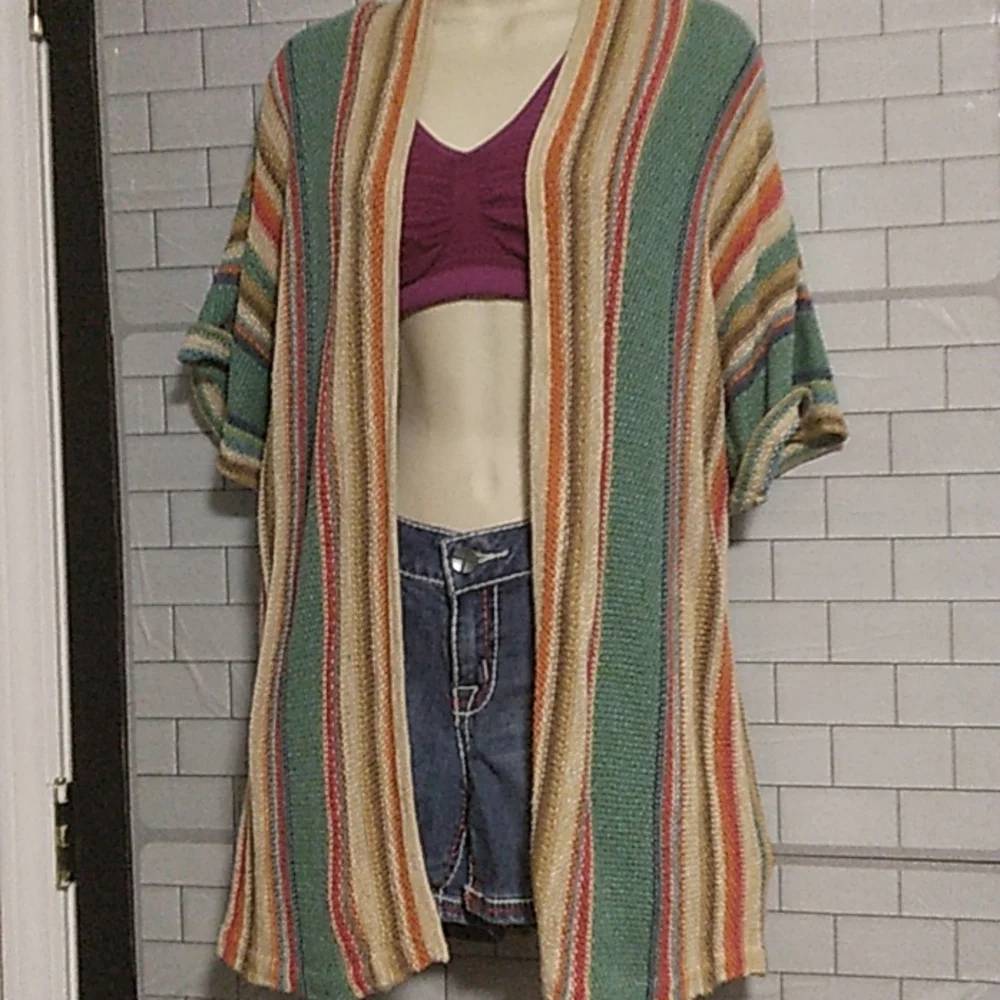 Lauren Ralph Lauren striped Kimono cardigan size petite Medium - Picture 2 of 8